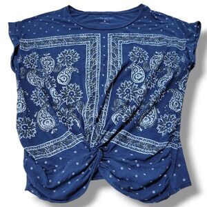 Lucky Brand Blue Paisley Short Sleeve Tee